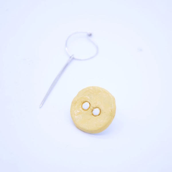 ''Yellow button'' earrings - ασήμι, μοντέρνο, ασήμι 925, σμάλτος, πηλός
