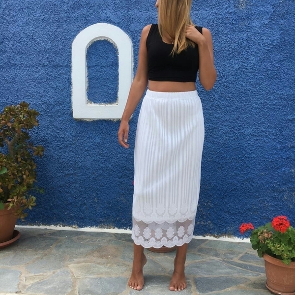 Λευκή φούστα από δαντέλα - ύφασμα, ύφασμα, δαντέλα, δαντέλα - 5