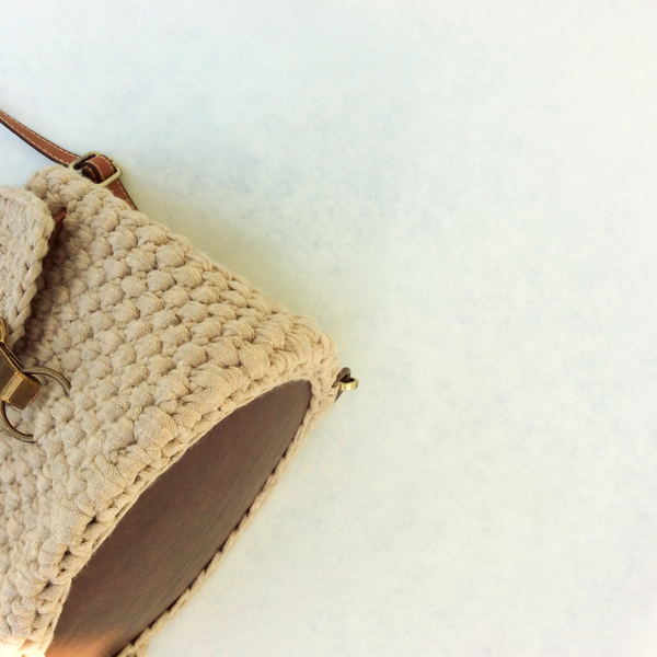 Backpack crochet μπεζ - δέρμα, δέρμα, crochet, σακίδια πλάτης, all day, βαμβακερές κορδέλες, πλεκτή - 5