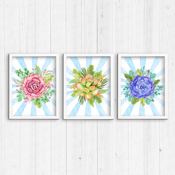 3 Art Prints με παχύφυτα σε φρέσκα ζωντανά χρώματα ζωγραφισμένα με νερομπογιά - εκτύπωση, χαρτί, χαρτί, πρωτότυπα δώρα - 2