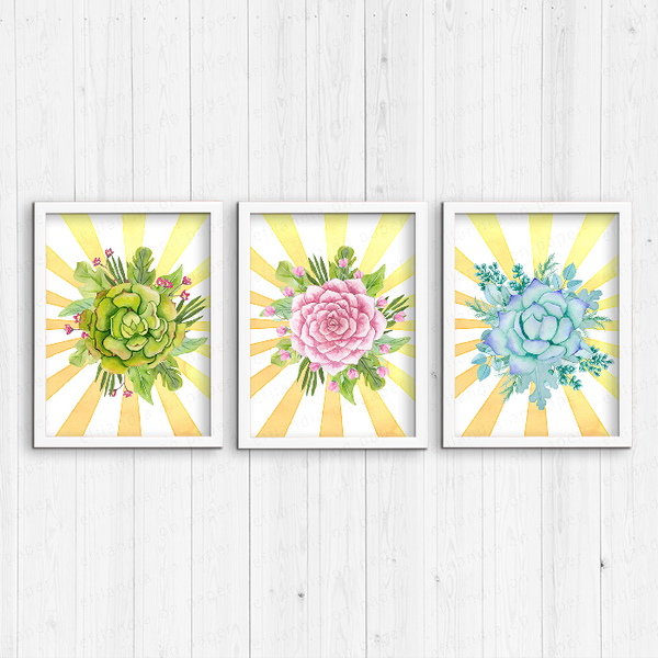 3 Art Prints με παχύφυτα σε φρέσκα ζωντανά χρώματα ζωγραφισμένα με νερομπογιά - εκτύπωση, χαρτί, χαρτί, πρωτότυπα δώρα - 4