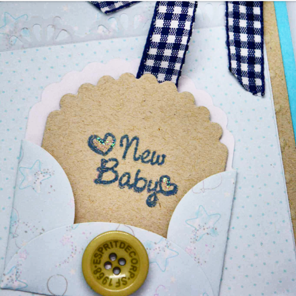 Κάρτα " New baby boy" - αγόρι, χαρτί, χειροποίητα, κουμπί, βρεφικά, γέννηση - 3
