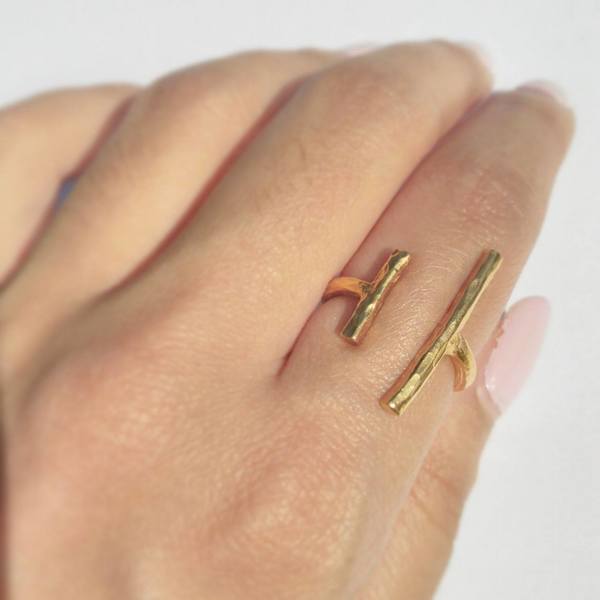 δαχτυλίδι χρυσό με ασύμμετρες μπάρες - επιχρυσωμένα, ορείχαλκος, χρυσό, δαχτυλίδι, δαχτυλίδια, minimal, βεράκια, αυξομειούμενα - 2