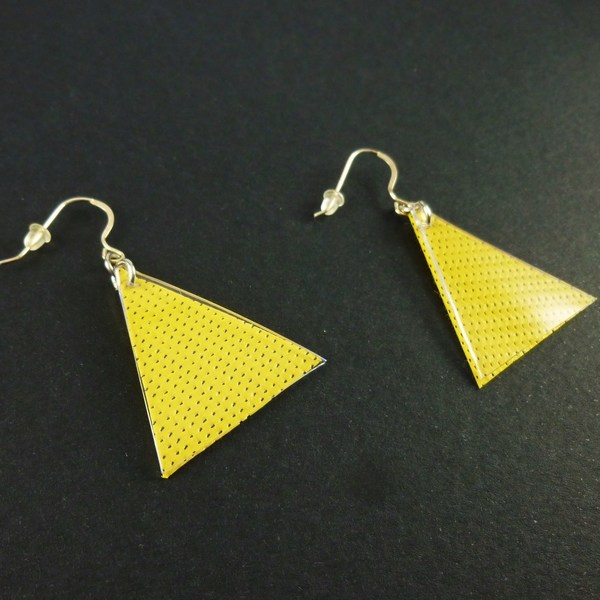 Μίνιμαλ γεωμετρικά κίτρινα σκουλαρίκια - γυναικεία, ασήμι 925, ασήμι 925, πλαστικό, γεωμετρικά σχέδια, minimal, δώρα για γυναίκες - 2