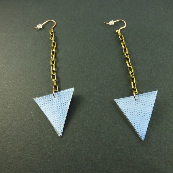 Μακριά γαλάζια σκουλαρίκια - statement, μοντέρνο, γυναικεία, επιχρυσωμένα, πλαστικό, γεωμετρικά σχέδια, μακριά, minimal, δώρα για γυναίκες - 2