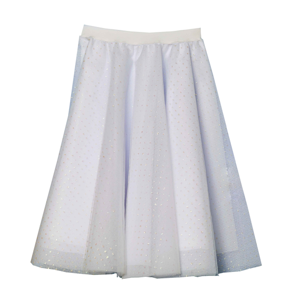 Τούλινη φούστα λευκή με πουά γκλίτερ - γυναικεία, κορίτσι, γκλίτερ, γκλίτερ, πουά, midi, γάμος, γενέθλια, βάπτιση