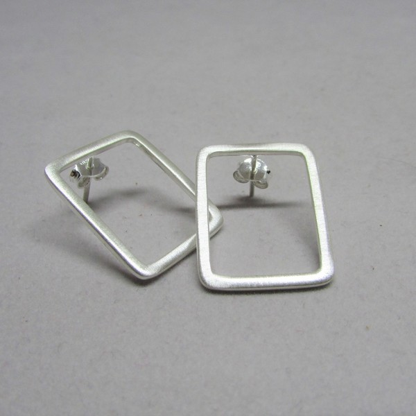 Μικρά τετράγωνα σκουλαρίκια - ασήμι, σκουλαρίκια, γεωμετρικά σχέδια, καθημερινό, ασημένια, κρεμαστά - 4