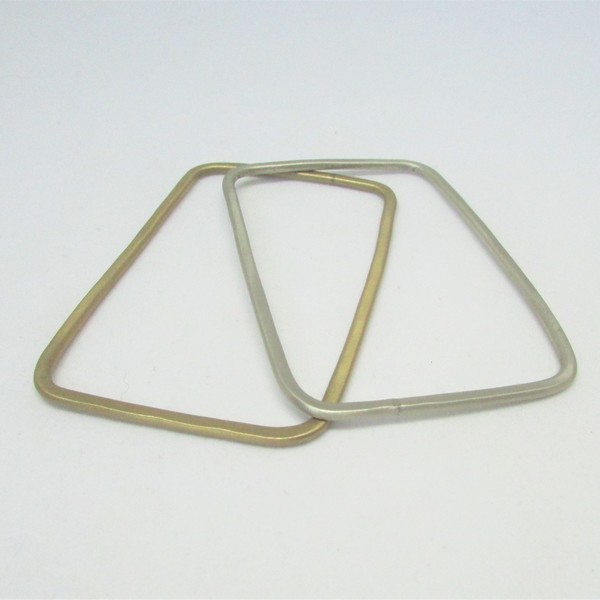 Ορθογώνια Βραχιόλια, Σετ των 2 - αλπακάς, γεωμετρικά σχέδια, minimal, μπρούντζος, σταθερά, χειροπέδες - 4