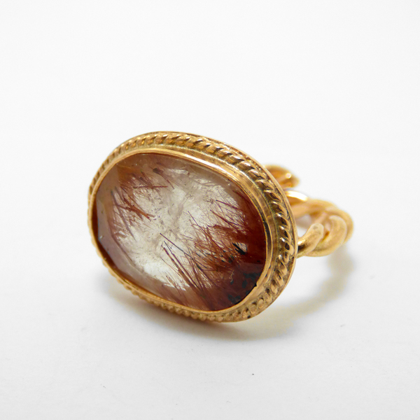 " Gold passion Rutile " - Χειροποίητο επίχρυσο δαχτυλίδι με ένα σπάνιο Χρυσοκόκκινο Ρουτίλιο. - ημιπολύτιμες πέτρες, ημιπολύτιμες πέτρες, handmade, βραδυνά, fashion, vintage, κλασσικό, design, ιδιαίτερο, μοναδικό, μοντέρνο, γυναικεία, επιχρυσωμένα, επιχρυσωμένα, sexy, donkey, gothic style, δαχτυλίδι, χειροποίητα, romantic, minimal, must αξεσουάρ, κλασσικά, personalised, γυναίκα, unisex, unique, boho, ethnic, rock, αυξομειούμενα