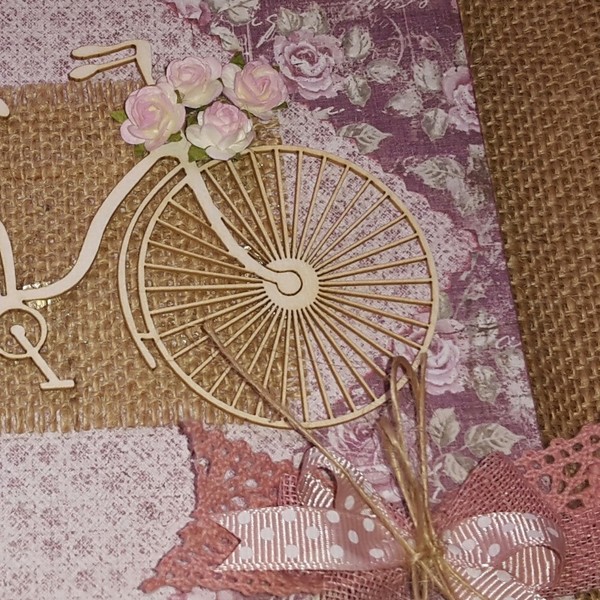 Κάρτα Ευχών "Βόλτα με το ποδήλατο" - ύφασμα, vintage, χαρτί, δώρα γενεθλίων, κάρτα ευχών - 3