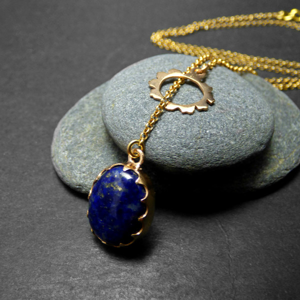 " Lariat Lapis necklace " - Χειροποίητο επίχρυσο μενταγιόν lariat με lapis lazuli ! - ημιπολύτιμες πέτρες, ημιπολύτιμες πέτρες, αλυσίδες, βραδυνά, fashion, vintage, κλασσικό, design, ιδιαίτερο, μοναδικό, μοντέρνο, γυναικεία, επιχρυσωμένα, επιχρυσωμένα, sexy, donkey, χειροποίητα, must αξεσουάρ, κλασσικά, γυναίκα, unique, boho, ethnic, κρεμαστά, αυξομειούμενα - 2
