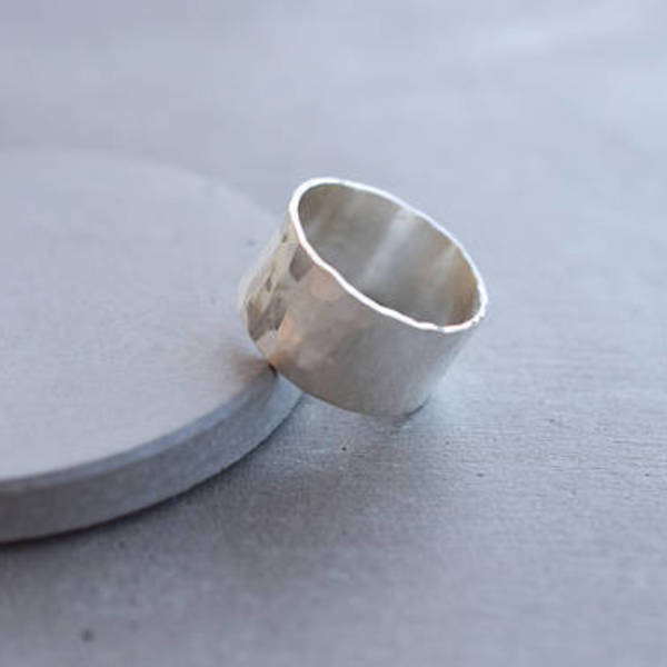 Σφυρήλατο δαχτυλίδι από ασήμι 925, φαρδύ μοντέρνο δαχτυλίδι - ασήμι 925, ασήμι 925, σφυρήλατο, minimal, βεράκια - 2