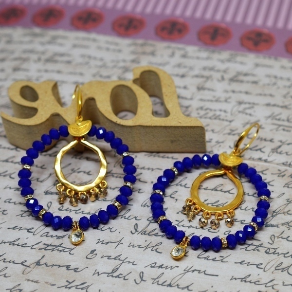 Σκουλαρίκια rings Blue/Greige S3280 - σκουλαρίκια, χειροποίητα σκουλαρίκια με πέρλε, πέτρες, χάντρες, κρεμαστά, μεγάλα - 3