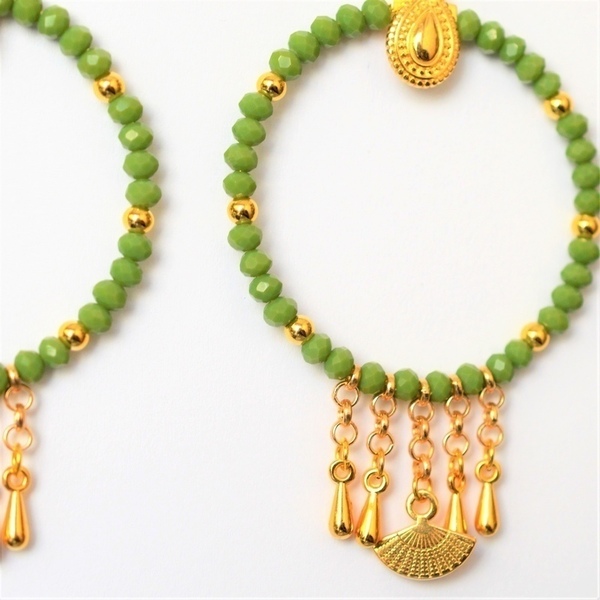 Σκουλαρίκια rings Green / Gold S3281 - κρύσταλλα, σκουλαρίκια, χειροποίητα σκουλαρίκια με πέρλε, πέτρες, υποαλλεργικό, κρεμαστά - 3