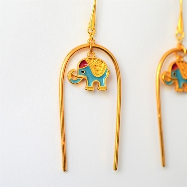 Σκουλαρίκια ethnic Gold / elephant S3293 - σμάλτος, σκουλαρίκια, χειροποίητα σκουλαρίκια με πέρλε, ελεφαντάκι - 2