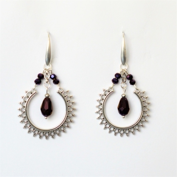 Σκουλαρίκια ethnic purple ιριδίζον S3300 - αστέρι, δάκρυ, σκουλαρίκια, πέτρες, χάντρες