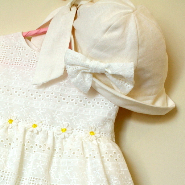 Βαπτιστικό καπέλο & φόρεμα ιβουάρ με κίτρινα λουλούδια - ύφασμα, κορίτσι, βαπτιστικά, βρεφικά, παιδικά ρούχα - 2