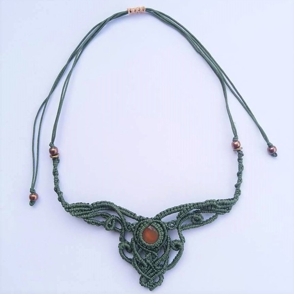 Aurora -- Macrame necklace - γυναικεία, πέτρα, πέτρα, δώρο, μακραμέ, κολιέ, κορδόνια, χειροποίητα, μεταλλικά στοιχεία