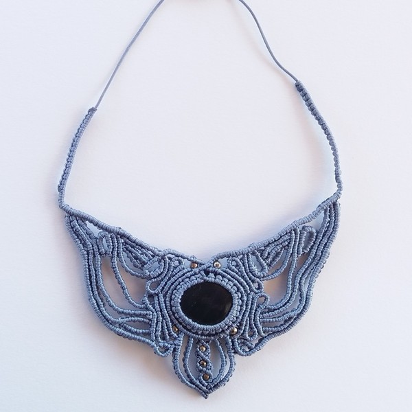 Bird -- Macrame necklace - statement, chic, γυναικεία, πέτρα, δώρο, μακραμέ, κολιέ, κορδόνια, χειροποίητα, boho, ethnic, μεταλλικά στοιχεία
