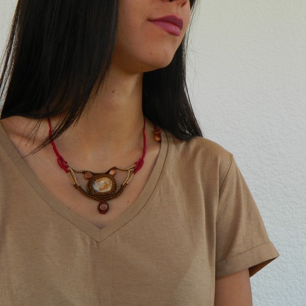 Ground -- Macrame necklace - μοντέρνο, γυναικεία, πέτρα, πέτρα, δώρο, μακραμέ, κορδόνια, boho, ethnic - 3