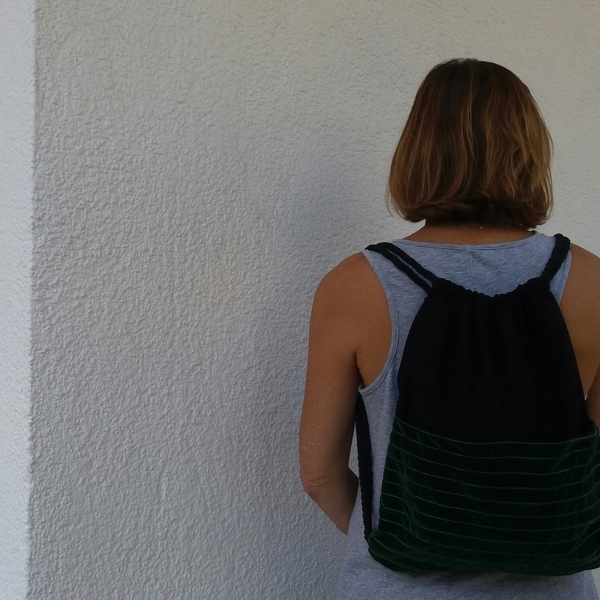 Velvet Backpack - πουγκί, σακίδια πλάτης, βελούδο, χειροποίητα - 4