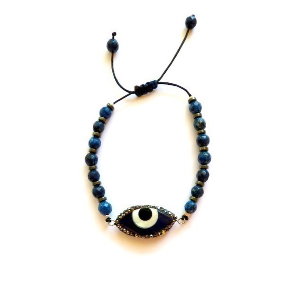 βραχιόλι ''μάτι'' SWAR+ ημιπολ. πέτρες ( μπλε) - ημιπολύτιμες πέτρες, αχάτης, swarovski, αιματίτης, βραχιόλι, μάτι, plexi glass