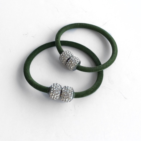 Βραχιόλι λαδί με στράς - Olive green bracelet with strass - chic, στρας, βραδυνά, βελούδο, βραχιόλι, χειροποίητα