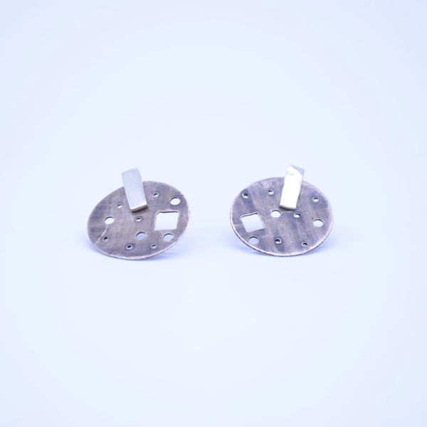 ''Minimal'' stud earrings with geometric touches - ασήμι 925, γεωμετρικά σχέδια, χειροποίητα, minimal - 2