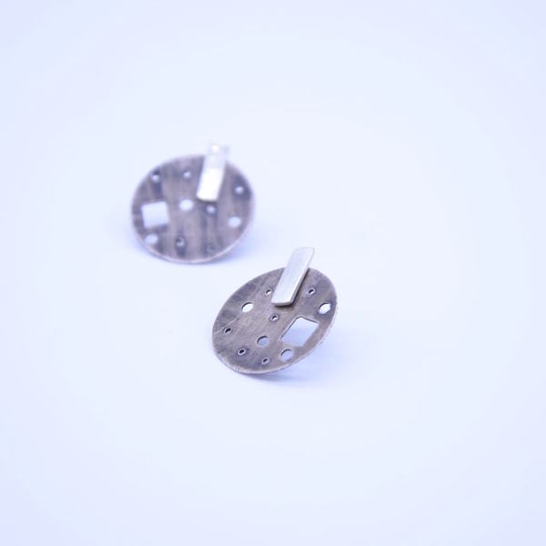 ''Minimal'' stud earrings with geometric touches - ασήμι 925, γεωμετρικά σχέδια, χειροποίητα, minimal - 3
