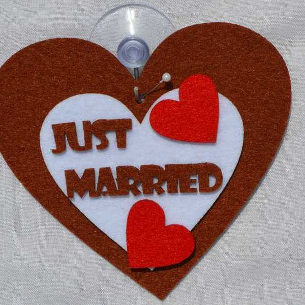 Just Married! - καρδιά, τσόχα, δώρο, δωράκι, για γάμο, ζευγάρια - 3