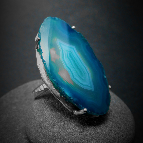 "Blue light lace ring" - Χειροποίητο δαχτυλίδι με έναν υπέροχο Γαλάζιο Δαντελωτό Αχάτη! - statement, ημιπολύτιμες πέτρες, ημιπολύτιμες πέτρες, αχάτης, αχάτης, handmade, βραδυνά, fashion, vintage, κλασσικό, design, ιδιαίτερο, μοναδικό, μοντέρνο, sexy, σύρμα, επάργυρα, επάργυρα, donkey, gothic style, χειροποίητα, romantic, απαραίτητα καλοκαιρινά αξεσουάρ, must αξεσουάρ, κλασσικά, unisex, unique, rock, έλληνες σχεδιαστές, αυξομειούμενα - 2