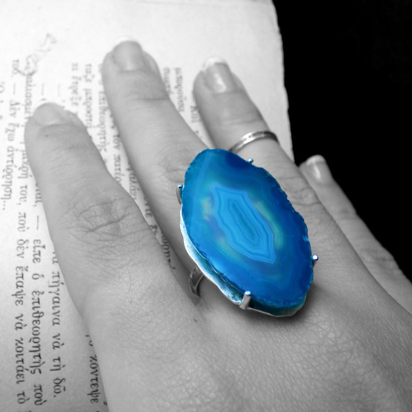 "Blue light lace ring" - Χειροποίητο δαχτυλίδι με έναν υπέροχο Γαλάζιο Δαντελωτό Αχάτη! - statement, ημιπολύτιμες πέτρες, ημιπολύτιμες πέτρες, αχάτης, αχάτης, handmade, βραδυνά, fashion, vintage, κλασσικό, design, ιδιαίτερο, μοναδικό, μοντέρνο, sexy, σύρμα, επάργυρα, επάργυρα, donkey, gothic style, χειροποίητα, romantic, απαραίτητα καλοκαιρινά αξεσουάρ, must αξεσουάρ, κλασσικά, unisex, unique, rock, έλληνες σχεδιαστές, αυξομειούμενα - 5