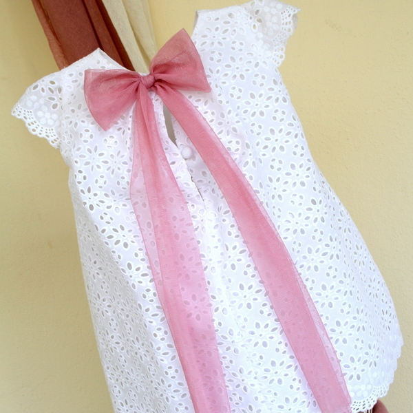 Βαπτιστικό καπέλο & φόρεμα λευκό ριχτό με ροζ λουλούδι - βαπτιστικά, παιδικά ρούχα - 5