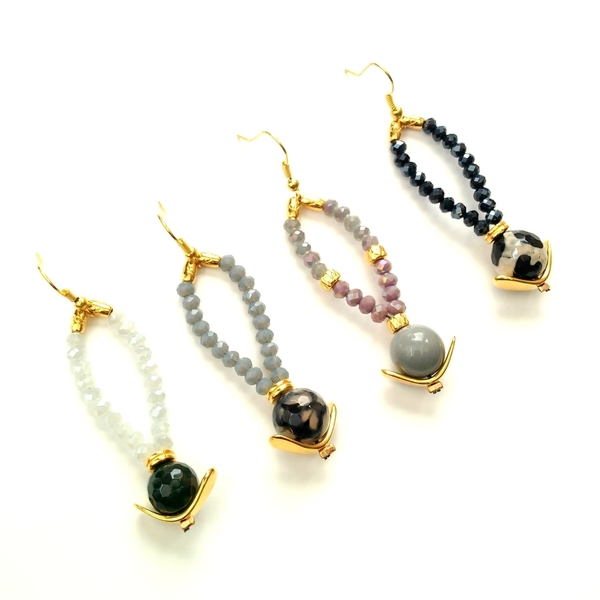 one of a kind earrings - ημιπολύτιμες πέτρες, αχάτης, ιδιαίτερο, μοναδικό, μοντέρνο, κρύσταλλα, χάντρες