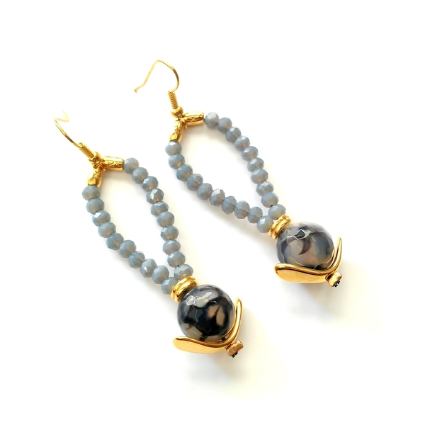 one of a kind earrings - ημιπολύτιμες πέτρες, αχάτης, ιδιαίτερο, μοναδικό, μοντέρνο, κρύσταλλα, χάντρες - 3