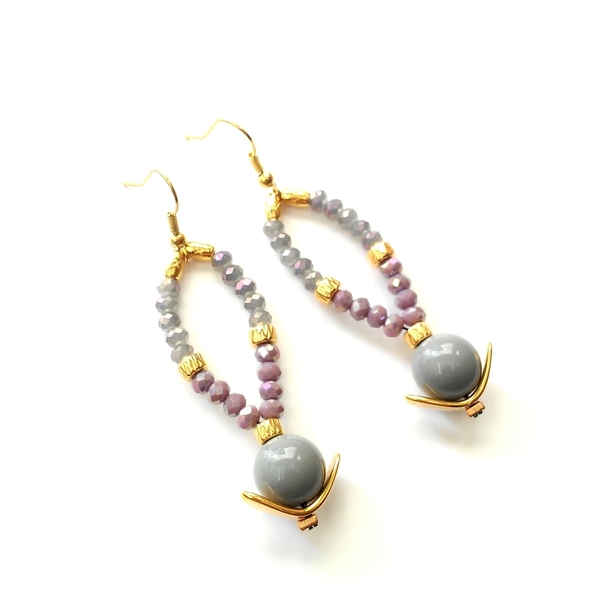 one of a kind earrings - ημιπολύτιμες πέτρες, αχάτης, ιδιαίτερο, μοναδικό, μοντέρνο, κρύσταλλα, χάντρες - 4