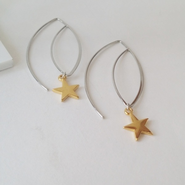 Μίνιμαλ σκουλαρίκια - ορείχαλκος, αστέρι, unique, δώρα για γυναίκες - 2