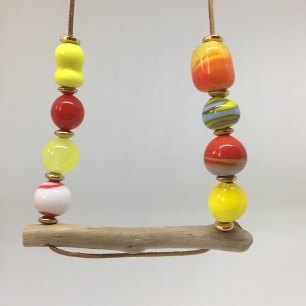 Mood Swings 1 Necklace - ξύλο, γυαλί, χειροποίητα, χάντρες, μεταλλικά στοιχεία