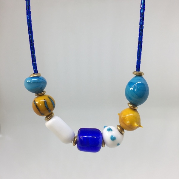 Way To Blue Necklace - γυαλί, χειροποίητα, χάντρες, μεταλλικά στοιχεία