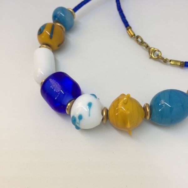 Way To Blue Necklace - γυαλί, χειροποίητα, χάντρες, μεταλλικά στοιχεία - 2