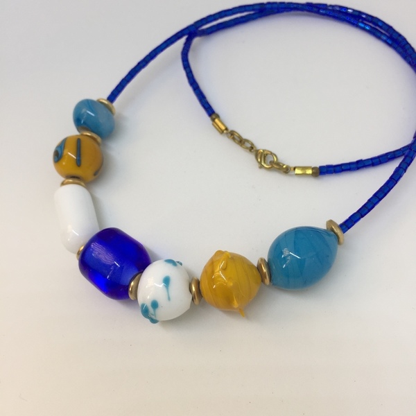 Way To Blue Necklace - γυαλί, χειροποίητα, χάντρες, μεταλλικά στοιχεία - 3