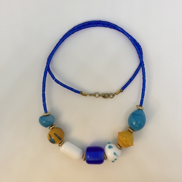 Way To Blue Necklace - γυαλί, χειροποίητα, χάντρες, μεταλλικά στοιχεία - 4
