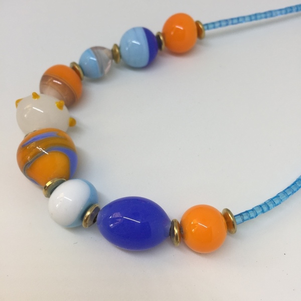 Cloudy Oranges Necklace - γυαλί, χειροποίητα, χάντρες, μεταλλικά στοιχεία