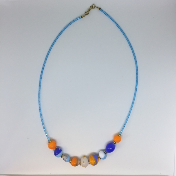 Cloudy Oranges Necklace - γυαλί, χειροποίητα, χάντρες, μεταλλικά στοιχεία - 2