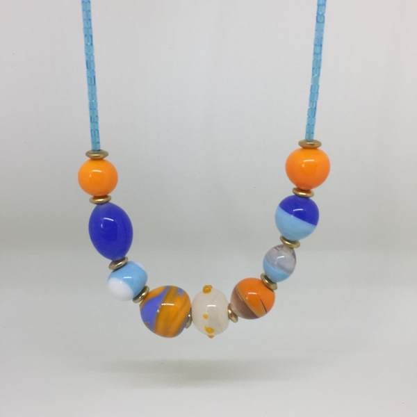 Cloudy Oranges Necklace - γυαλί, χειροποίητα, χάντρες, μεταλλικά στοιχεία - 3