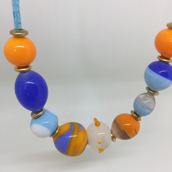 Cloudy Oranges Necklace - γυαλί, χειροποίητα, χάντρες, μεταλλικά στοιχεία - 4