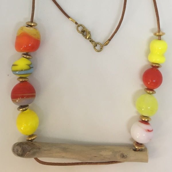 Mood Swings 1 Necklace - ξύλο, γυαλί, χειροποίητα, χάντρες, μεταλλικά στοιχεία - 2