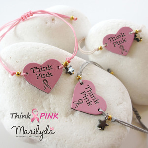 "Think Pink" βραχιόλι καρδούλα για την εκστρατεία κατά του καρκίνου του μαστού - ημιπολύτιμες πέτρες, chic, charms, ιδιαίτερο, μοναδικό, καρδιά, αστέρι, αιματίτης, αιματίτης, πρωτότυπο, κορδόνια, χειροποίητα, romantic, plexi glass, bracelet, αυξομειούμενα - 3