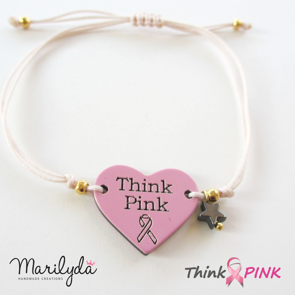"Think Pink" βραχιόλι καρδούλα για την εκστρατεία κατά του καρκίνου του μαστού - ημιπολύτιμες πέτρες, chic, charms, ιδιαίτερο, μοναδικό, καρδιά, αστέρι, αιματίτης, αιματίτης, πρωτότυπο, κορδόνια, χειροποίητα, romantic, plexi glass, bracelet, αυξομειούμενα - 4