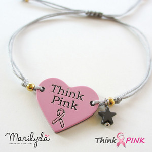 "Think Pink" βραχιόλι καρδούλα για την εκστρατεία κατά του καρκίνου του μαστού - ημιπολύτιμες πέτρες, chic, charms, ιδιαίτερο, μοναδικό, καρδιά, αστέρι, αιματίτης, αιματίτης, πρωτότυπο, κορδόνια, χειροποίητα, romantic, plexi glass, bracelet, αυξομειούμενα - 5